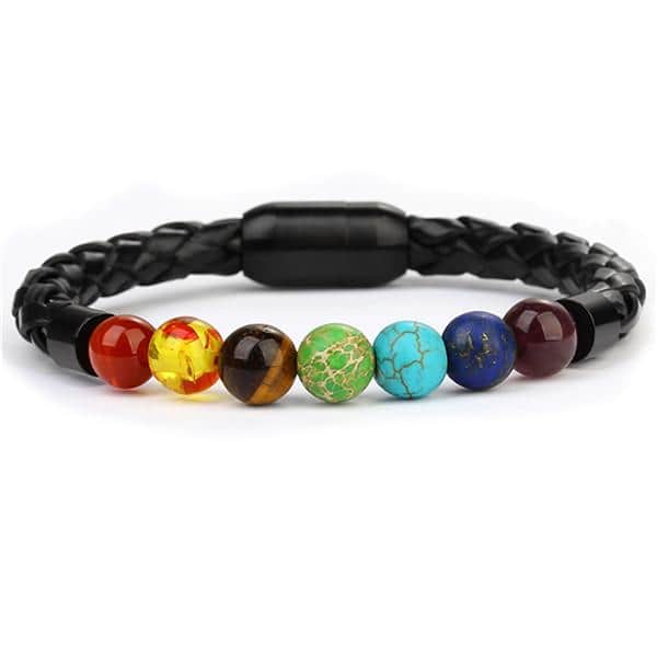 Anti-Stress-Armband  Geflochtenes Leder 7 Chakras
