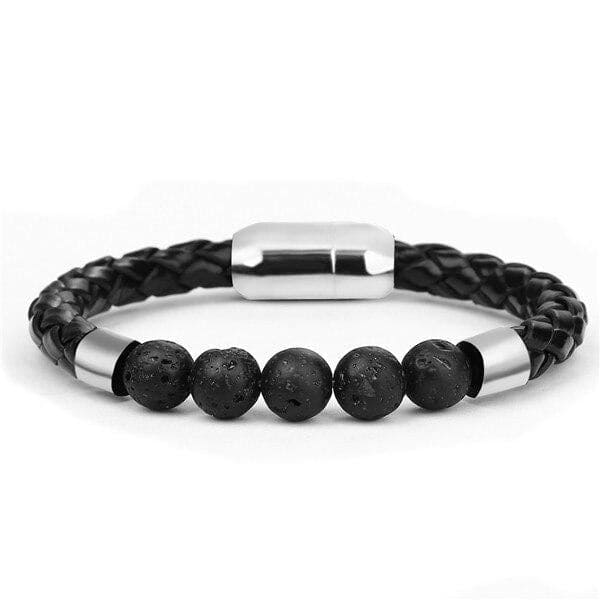 Anti-Stress-Armband  Geflochtenes Leder Lavastein