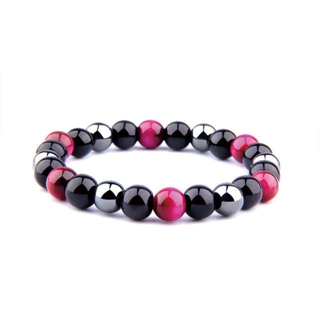 Anti-Stress-Armband  Aus Rosa Tigerauge, Schwarzem Obsidian Und Hämatit