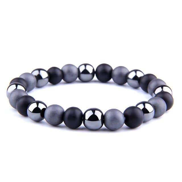 Anti-Stress-Armband  Aus Grauem Stein, Schwarzem Obsidian Und Hämatit