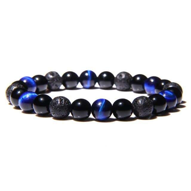 Anti-Stress-Armband  Tigerauge Blau, Obsidian Schwarz Und Lavastein