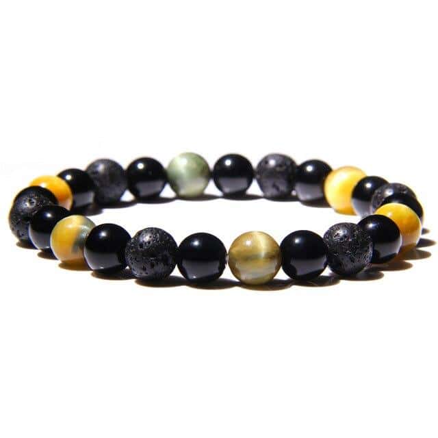 Anti-Stress-Armband  Tigerauge Strang, Obsidian Schwarz Und Lavastein