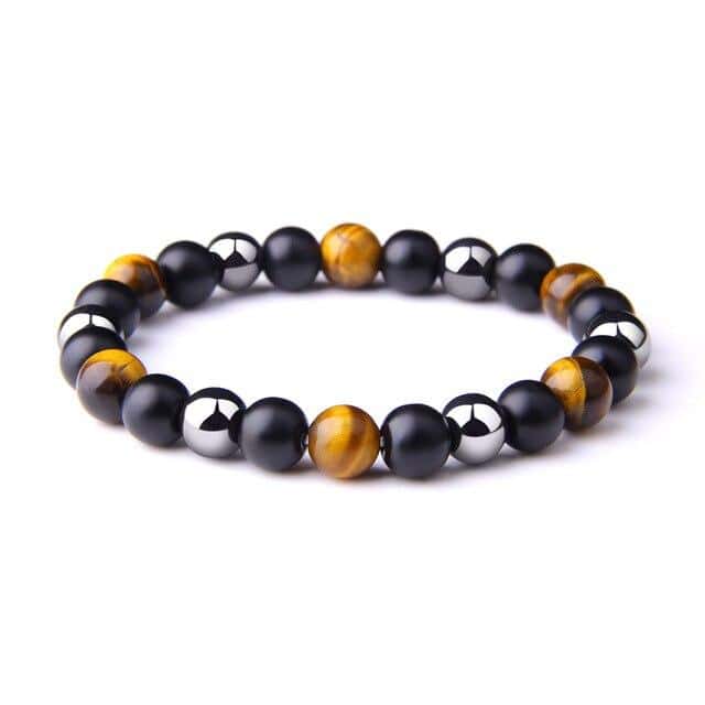 Anti-Stress-Armband  Aus Gelbem Tigerauge, Schwarzem Obsidian Und Hämatit