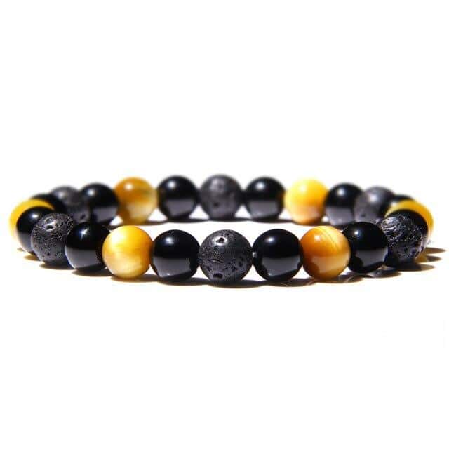 Anti-Stress-Armband  Tigerauge Gelb, Obsidian Schwarz Und Lavastein
