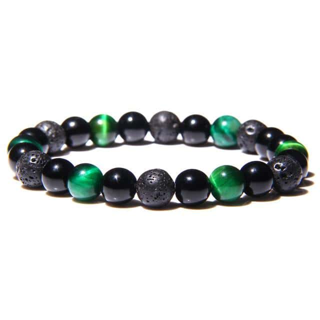Anti-Stress-Armband  Grünes Tigerauge, Schwarzer Obsidian Und Lavastein