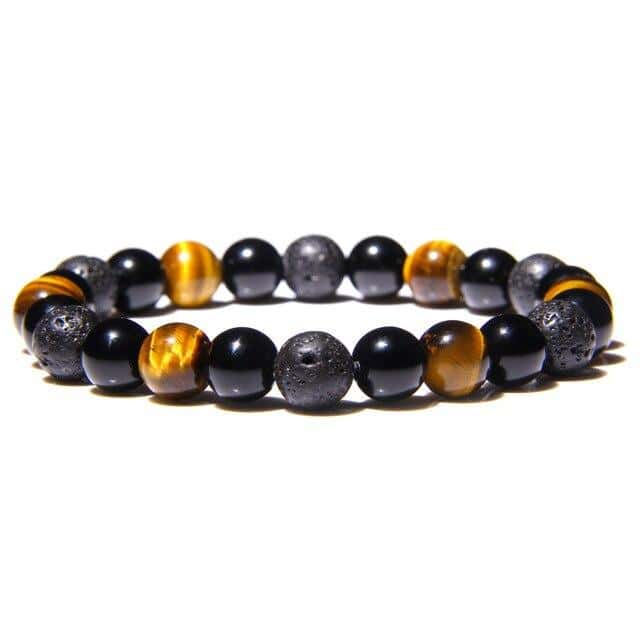 Anti-Stress-Armband  Tigerauge, Schwarzer Obsidian Und Lavastein