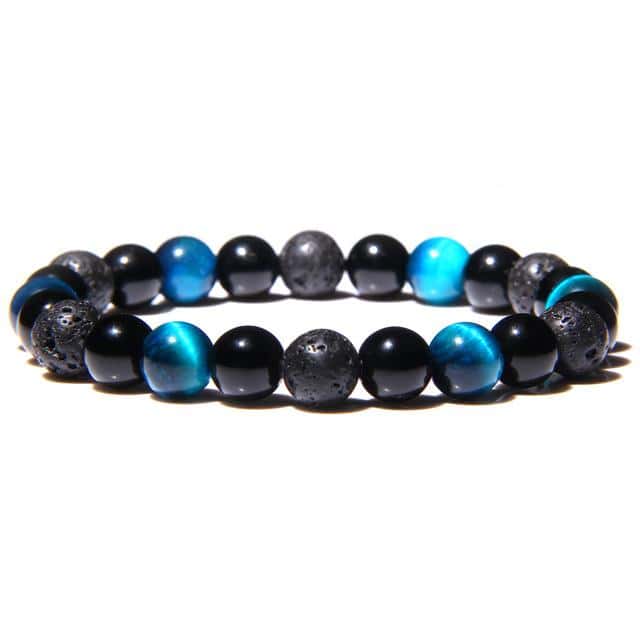 Anti-Stress-Armband Blauer Stein, Schwarzer Obsidian Und Lavastein