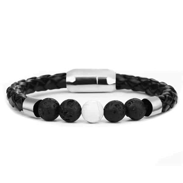 Anti-Stress-Armband  Geflochtenes Leder Vulkangestein Und Howlith
