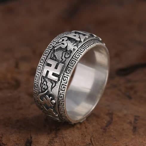Anti-Stress-Ring  Buddhistisches Hakenkreuz (Silber)